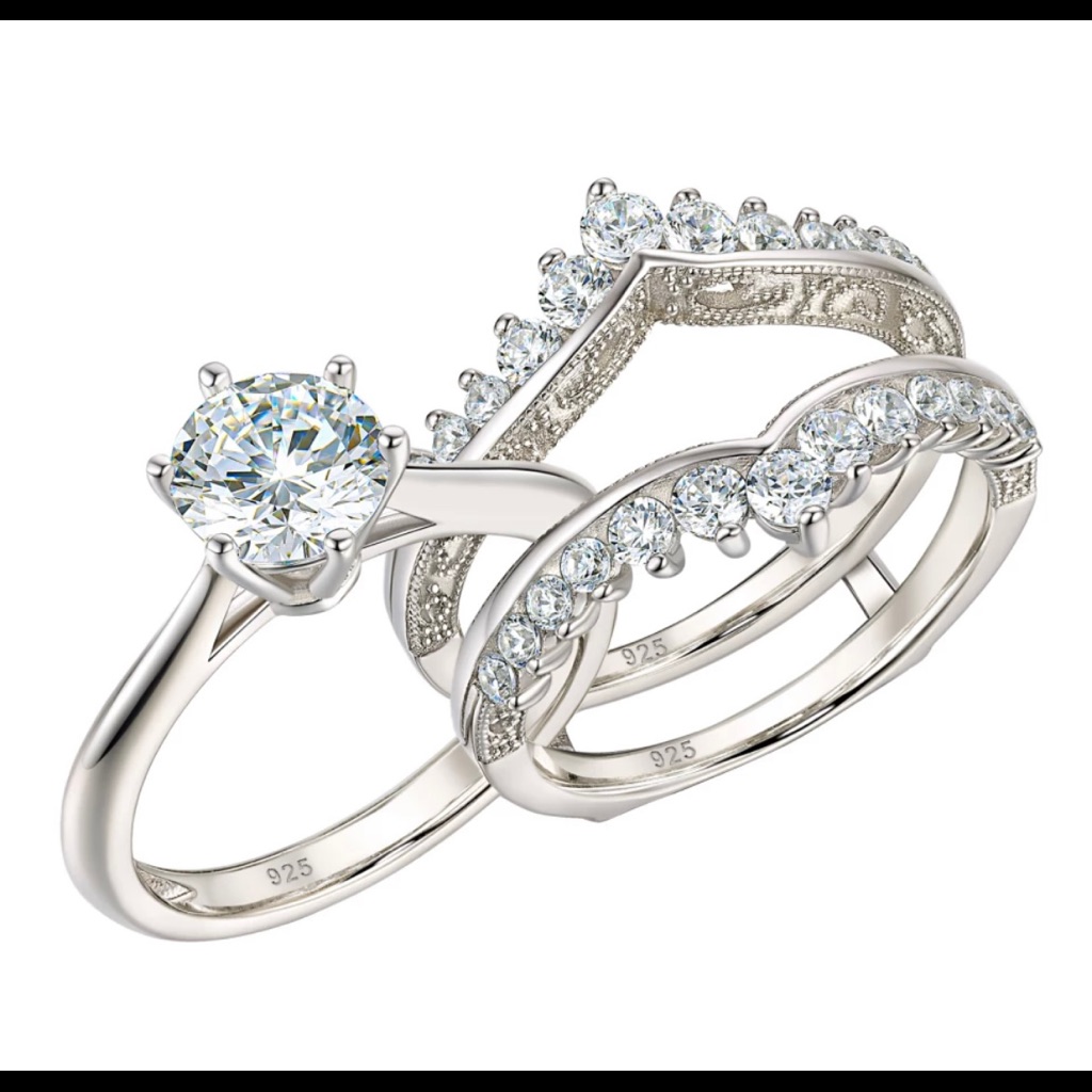 Solid 925 Wedding Ring Set